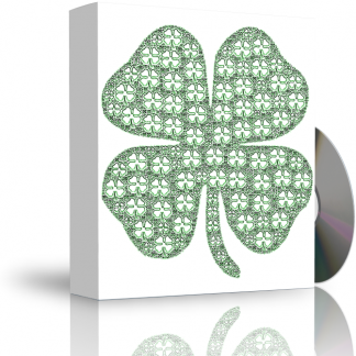 Caja con CD. La carátula de la caja muestra trévol de cuatro hojas fractal