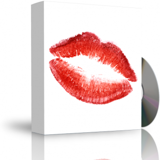 Caja con CD. La carátula de la caja muestra marca de beso con los labios pintados